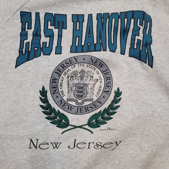 Vintage 1992 Hanes New Jersey Sweatshirt Mens Medium Oversized Cropped - Picture 2 of 6